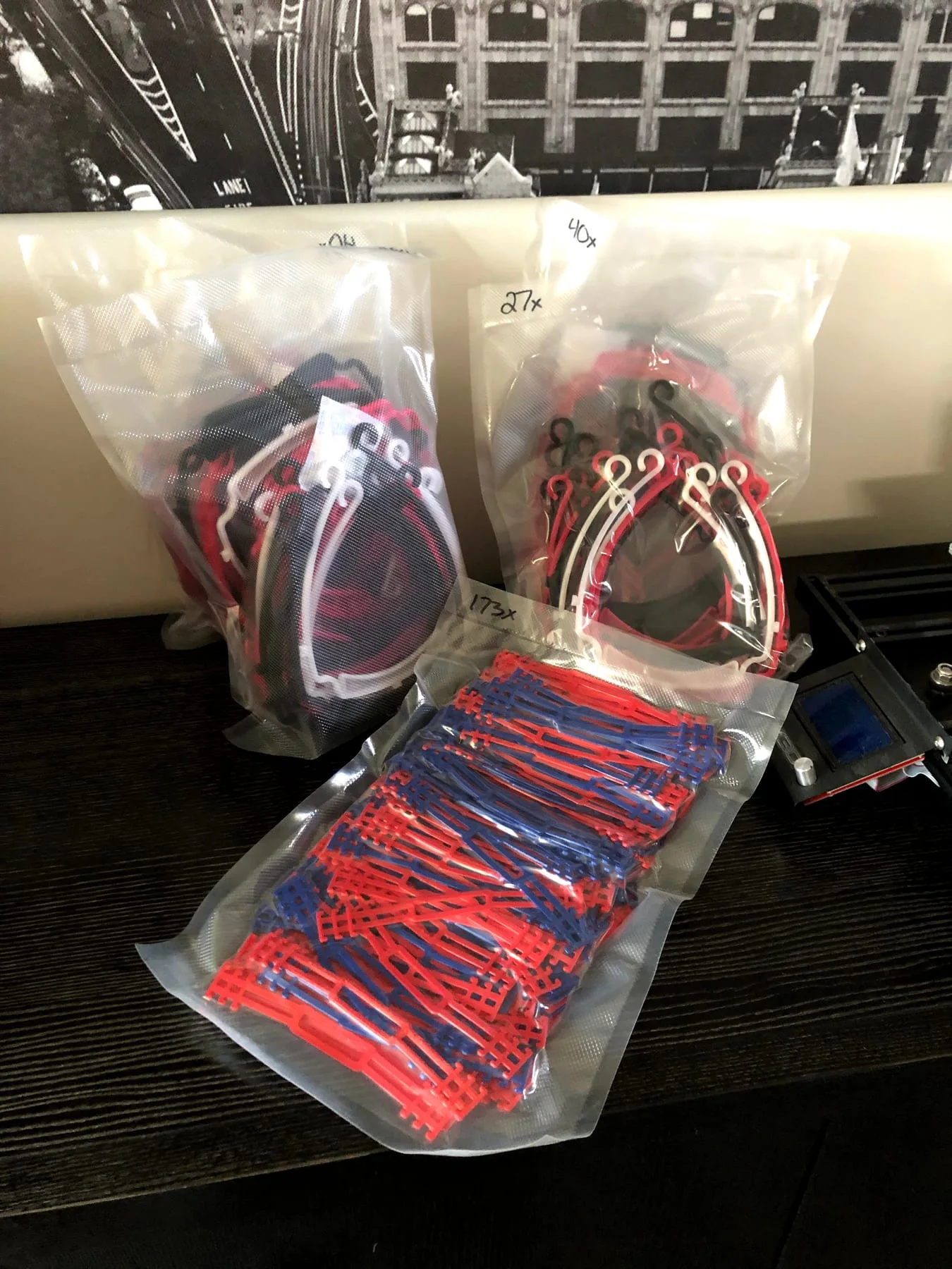 Face-shield components packaged into organized kits